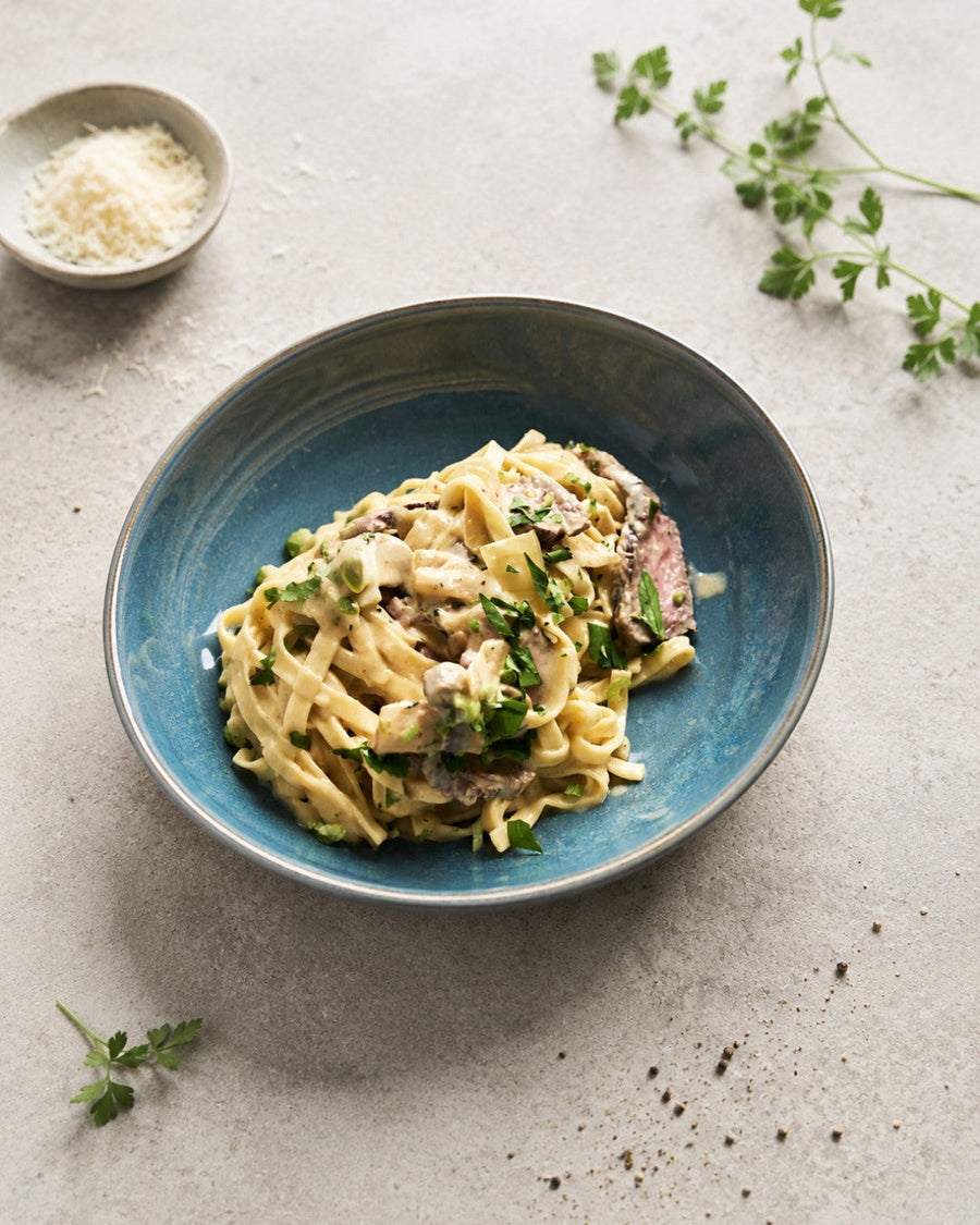 Cremet one pot-pasta med flanksteak i airfryer