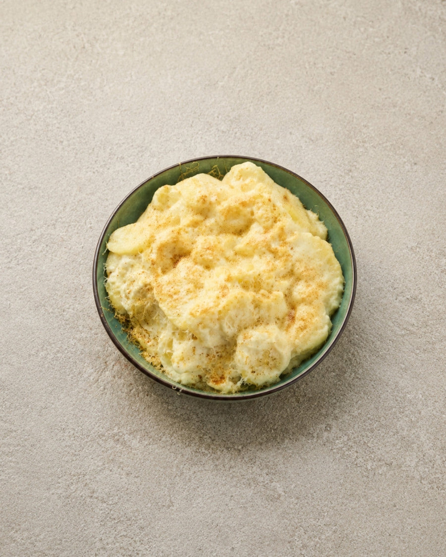 Flødekartofler i airfryer — cremede gratin med fløde, timian og muskat