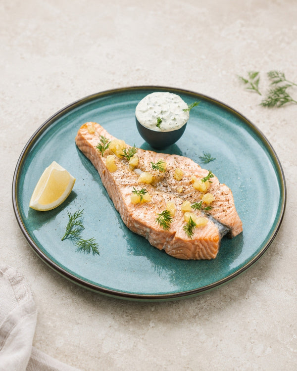Lynhurtig Laks i airfryer med citron-dildsauce