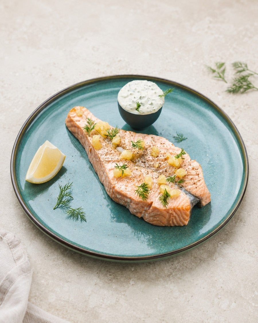 Lynhurtig Laks i airfryer med citron-dildsauce