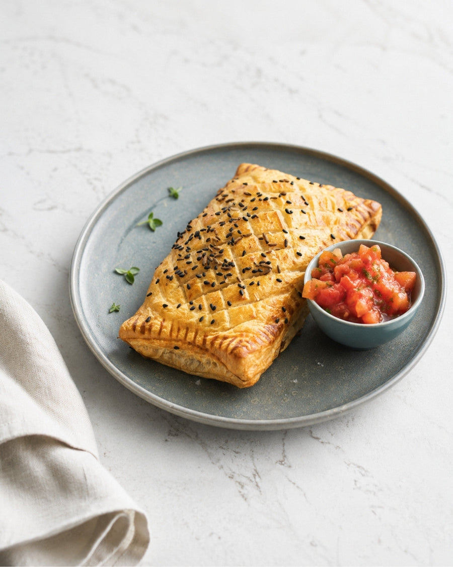 Sprøde Butterdejsøffere i airfryer med svinefars og cheddar