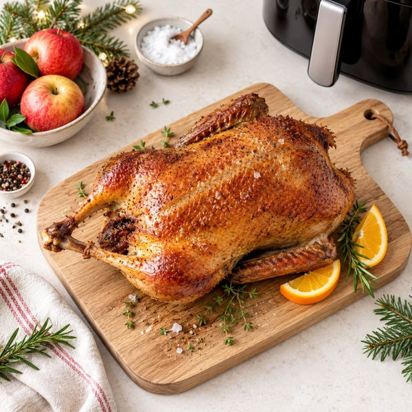 And i airfryer – hel andesteg med æbler, løg og julekrydderier