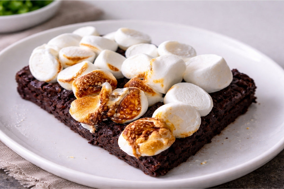 Brownie i airfryer med skumfiduser – blød, chewy og helt uimodståelig