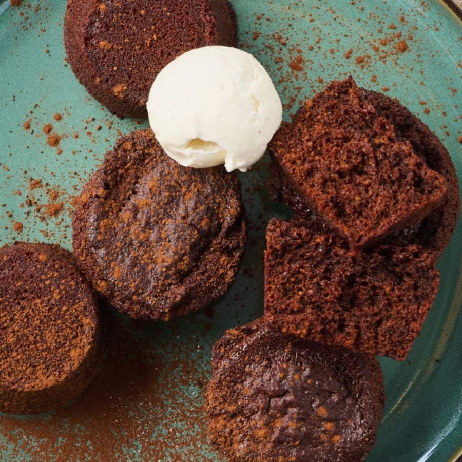 Chokolademuffins med espresso og vaniljeis i airfryer