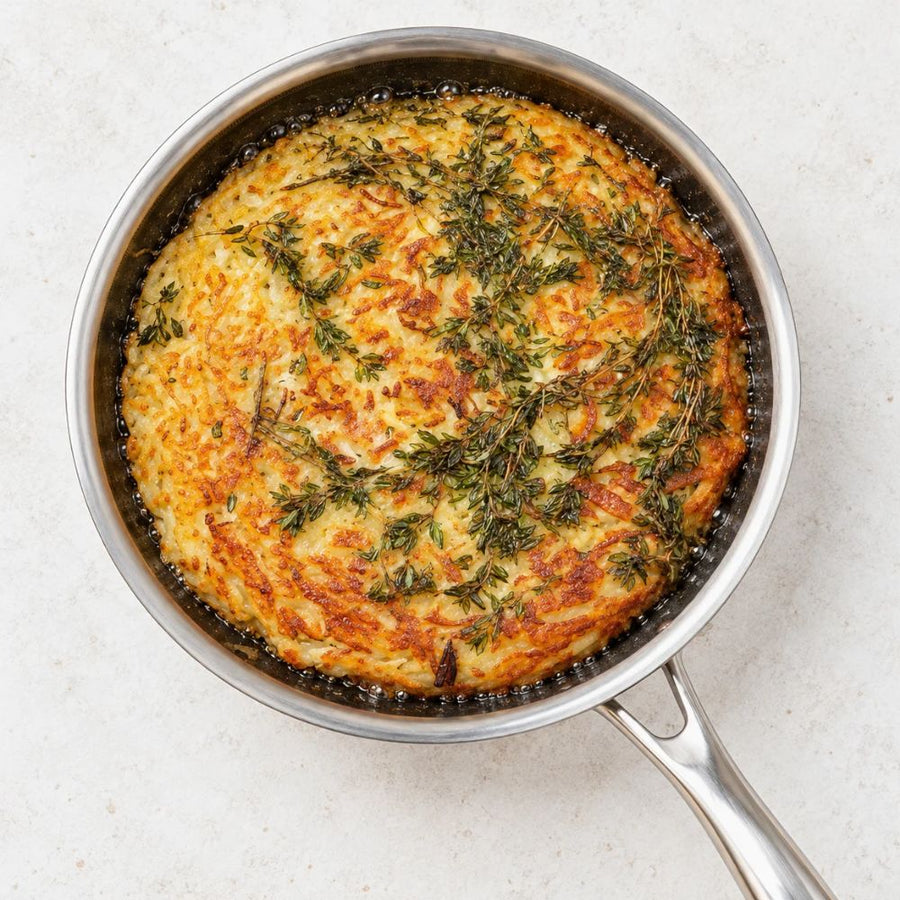 Sprød kartoffelrösti med røget laks og cremefraiche