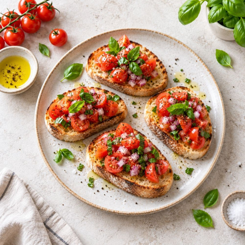 Bruschetta i airfryer – med cherrytomater og basilikum