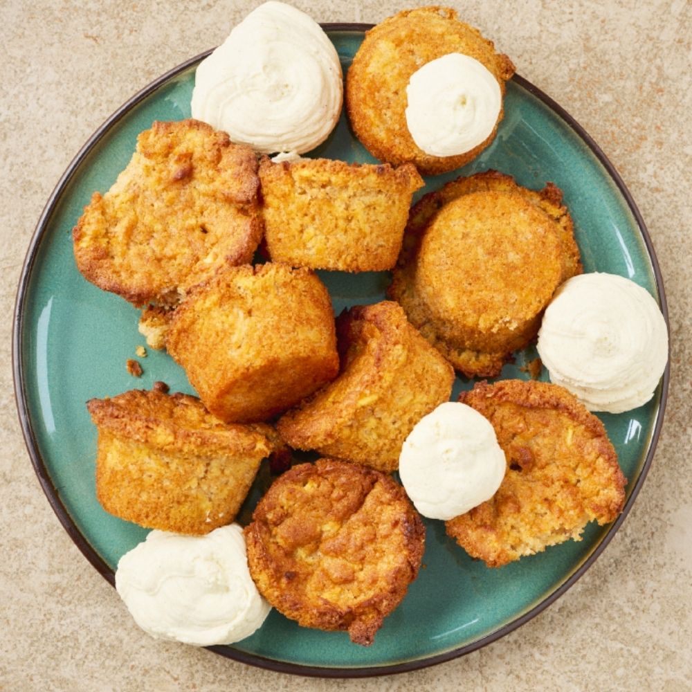 Æblemuffins med marcipan og vaniljecremefraiche i airfryer