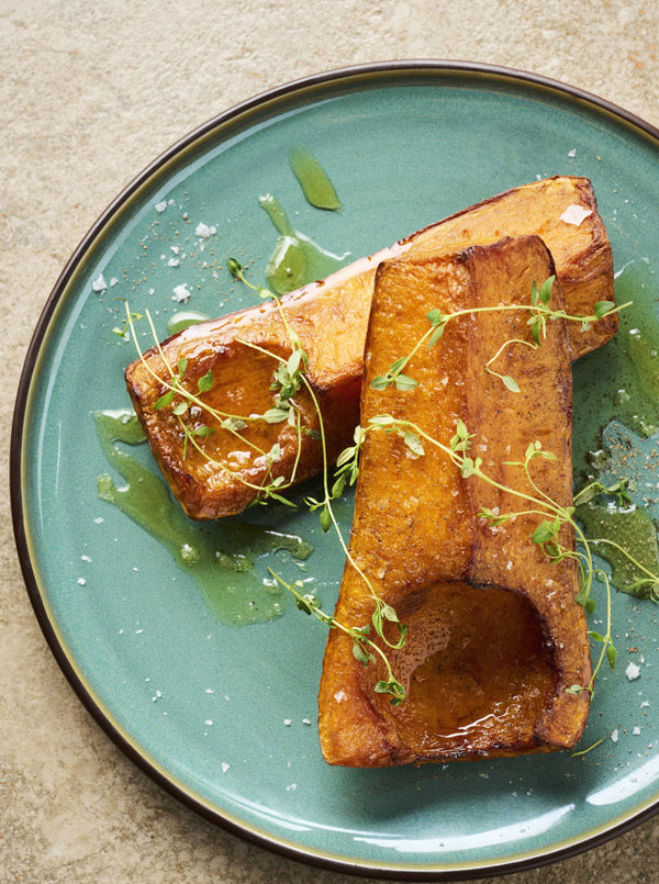Karamelliseret butternut squash med honning og frisk timian