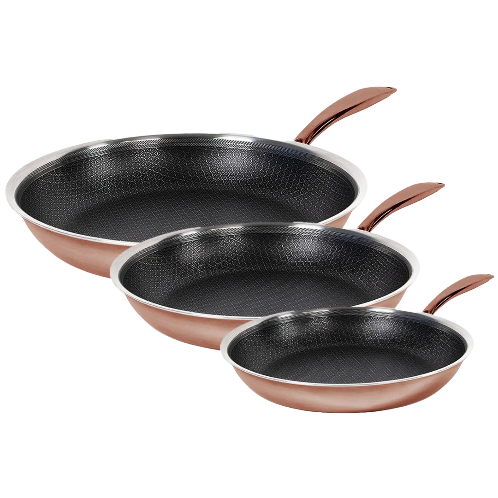 Sæt med 3 Hybrid stegepander Rose Gold – 20, 24 og 28 cm PFAS-fri nonstick pander – Casper Sobczyk