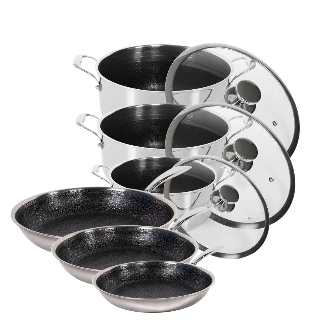Hybrid Non-Stick Sæt – 3 Gryder & 3 Stegepander (Ø20, Ø24, Ø28)