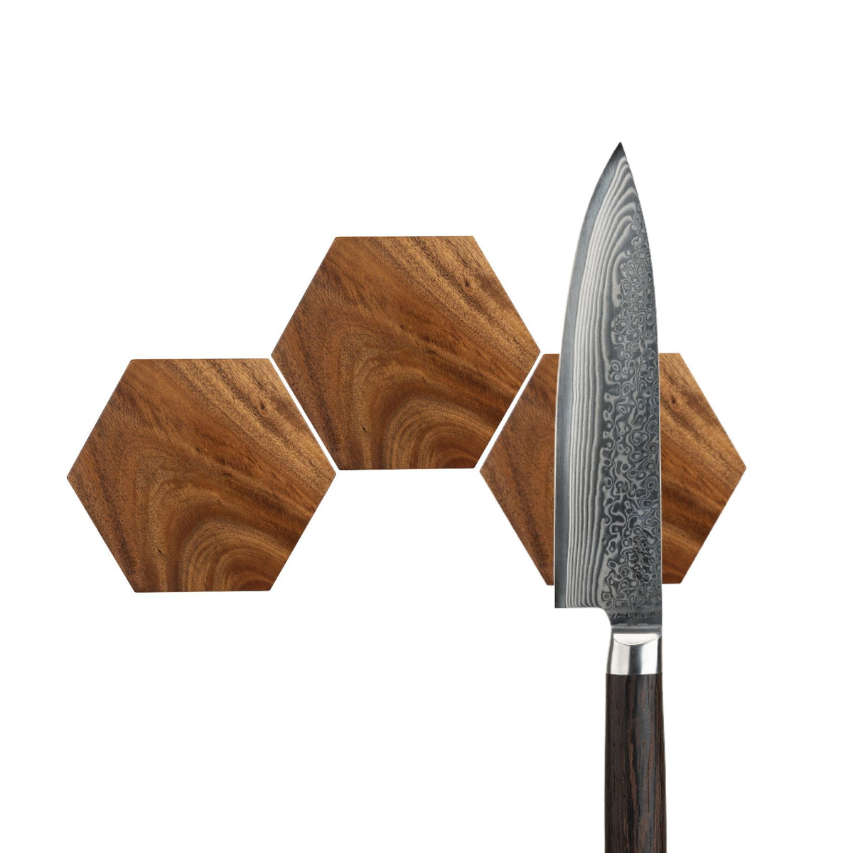 Knivmagnet Hexagon, 3 stk - Premium Akacietræ