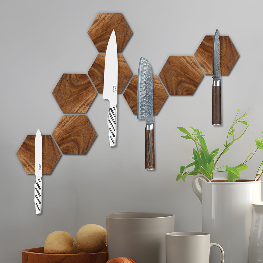 Knivmagnet Hexagon, 3 stk - Premium Akacietræ *DEMO*
