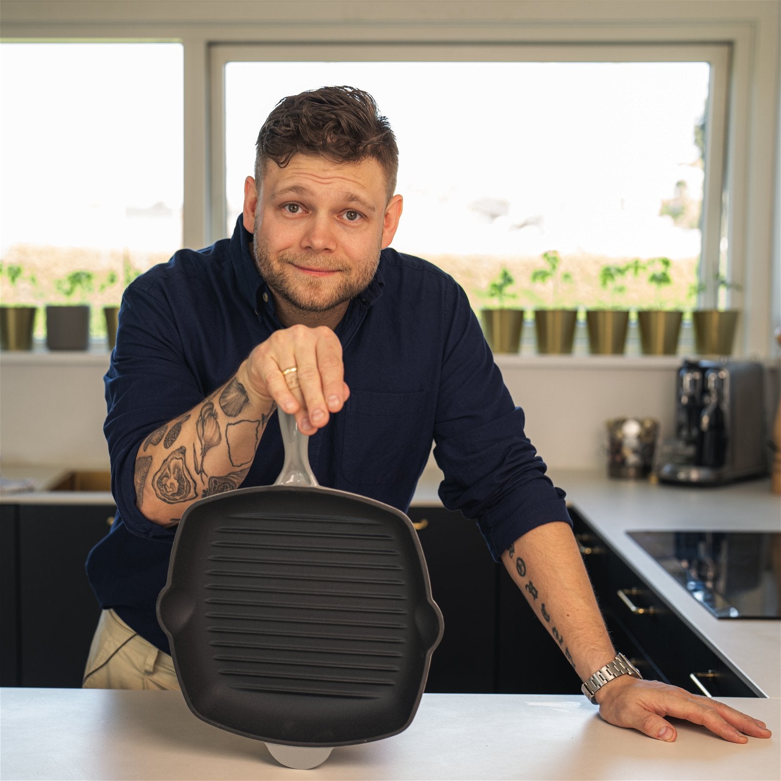Støbejerns Grillpande, Emaljeret - Ø28 cm