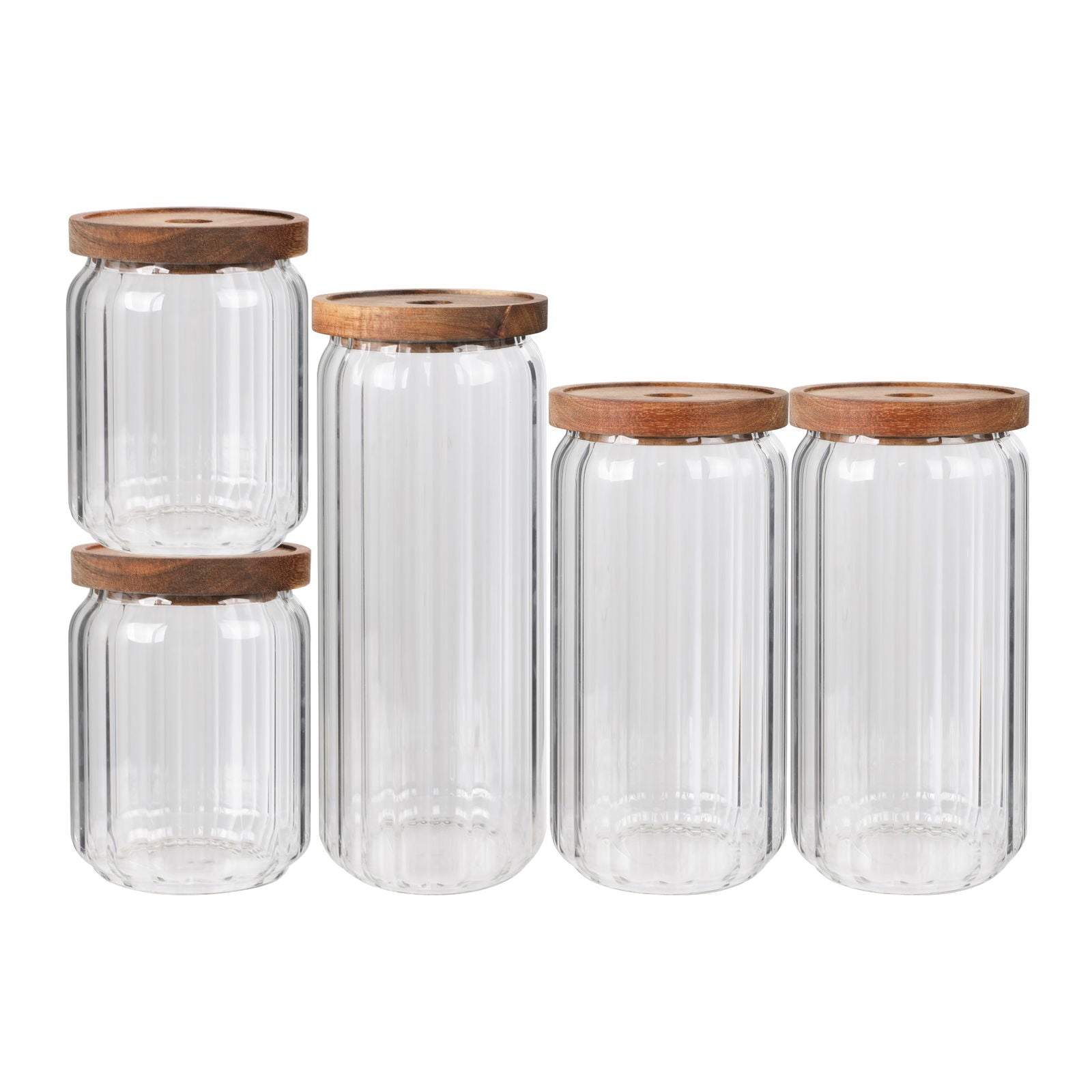 Opbevaringsbøtter i glas med trælåg - 5 pak