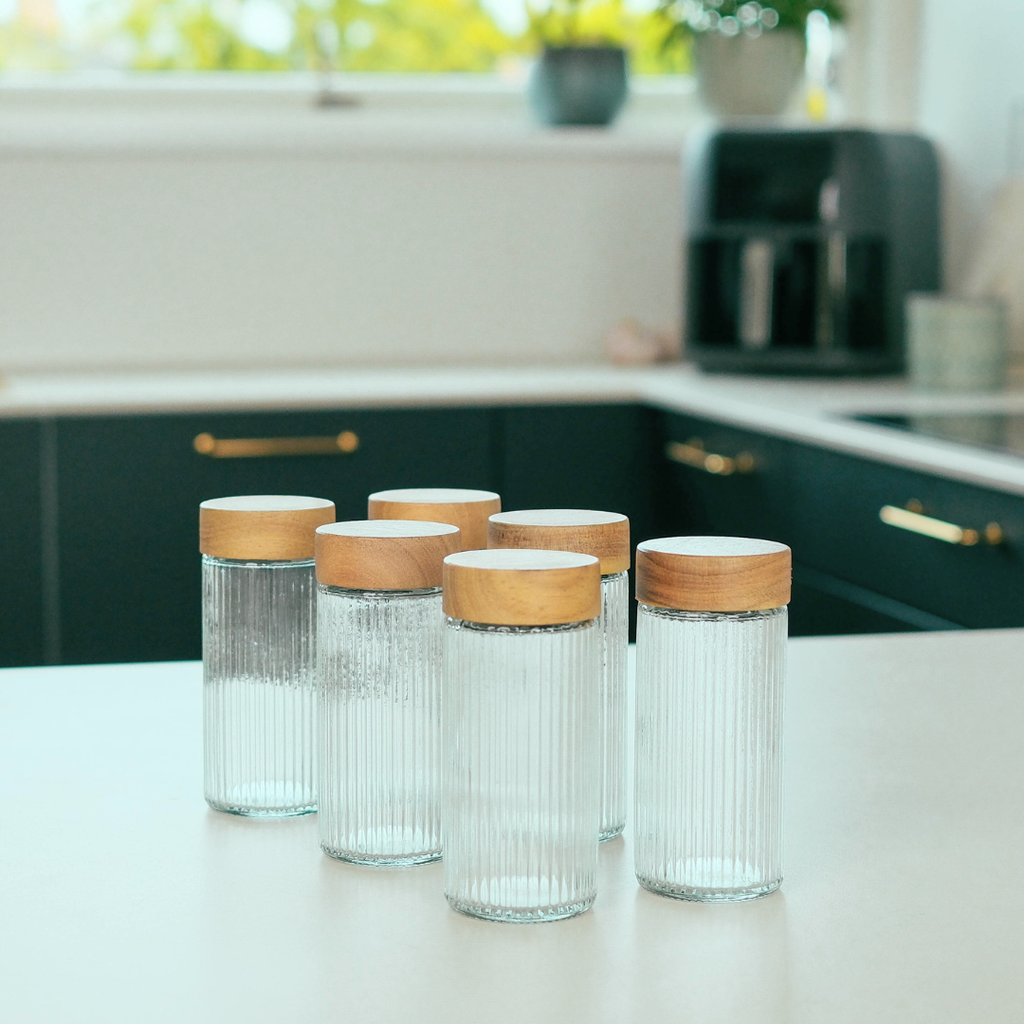 Krydderiglas med trælåg – Sæt med 6 stk