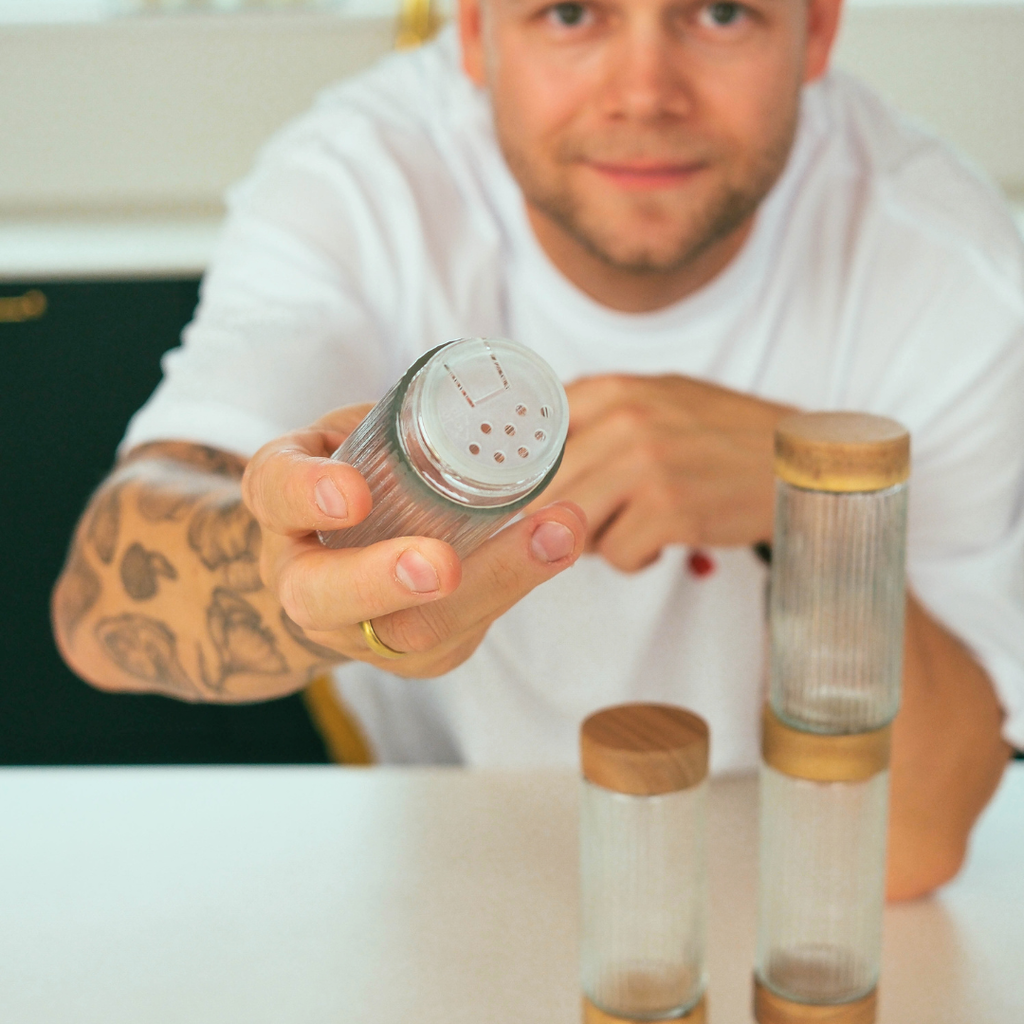 Krydderiglas med trælåg – Sæt med 6 stk