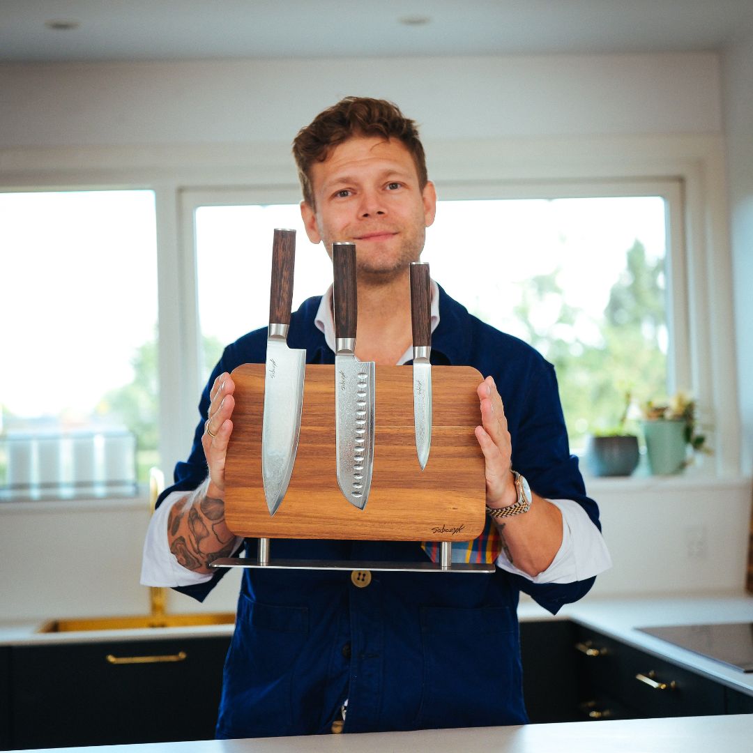 Magnetisk knivholder i acacia træ
