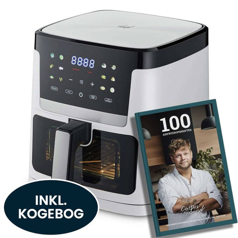 Digital Airfryer 7 Liter, Hvid - 1800W + Kogebog - 100 Airfryer Opskrifter