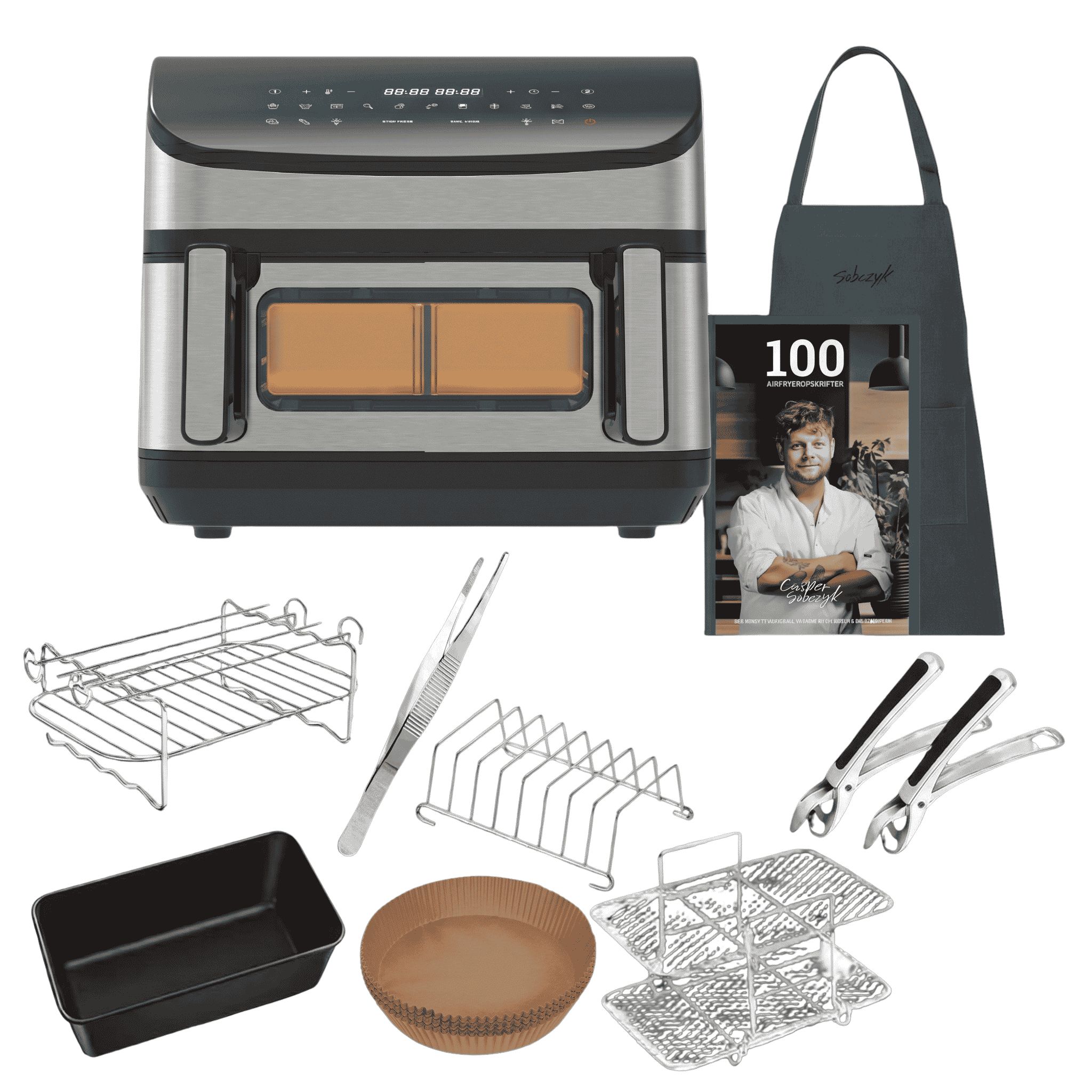Airfryer Startpakke - Dualfry Fusion Airfryer 10,5 Liter med Tilbehør & Opskrifter