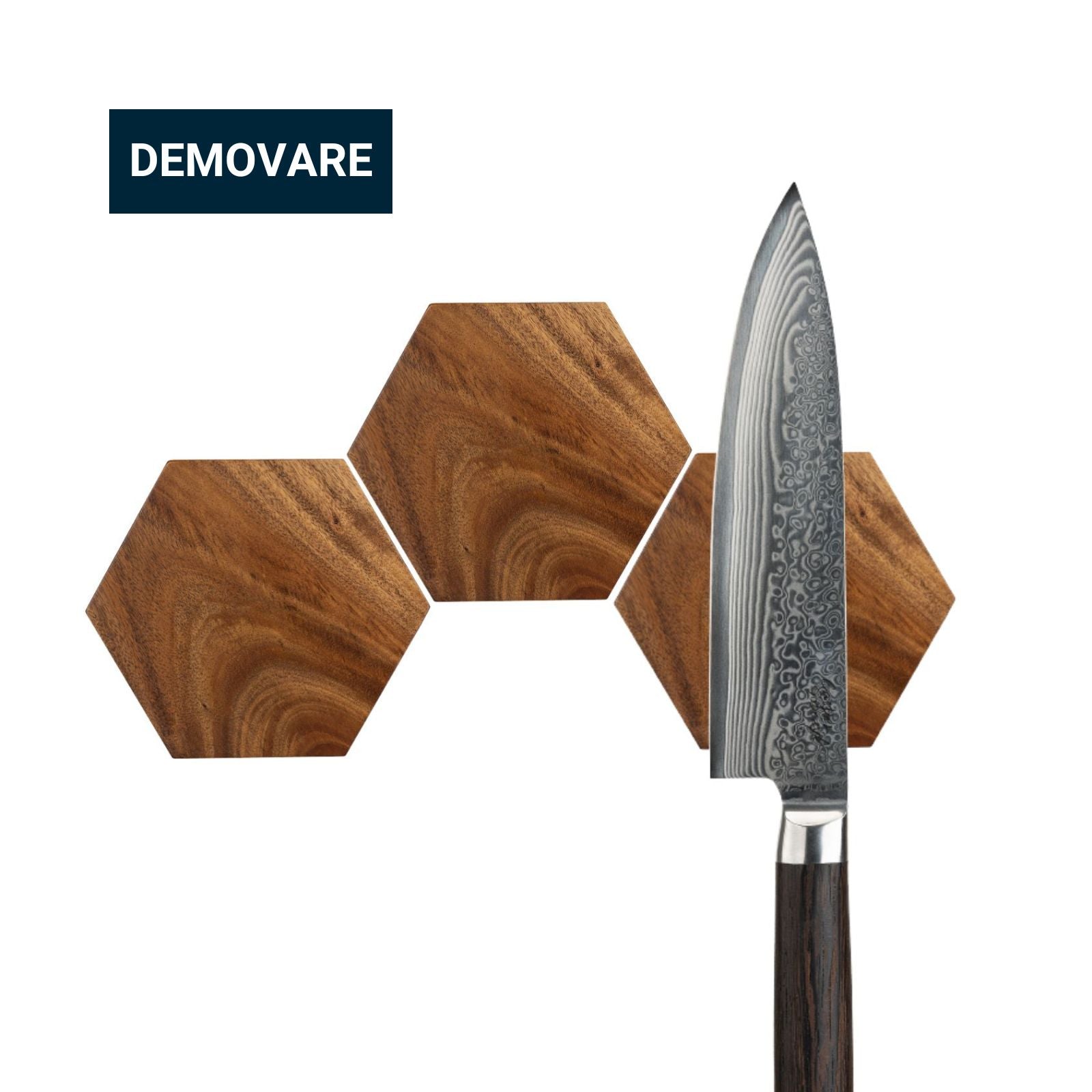 Knivmagnet Hexagon, 3 stk - Premium Akacietræ *DEMO*