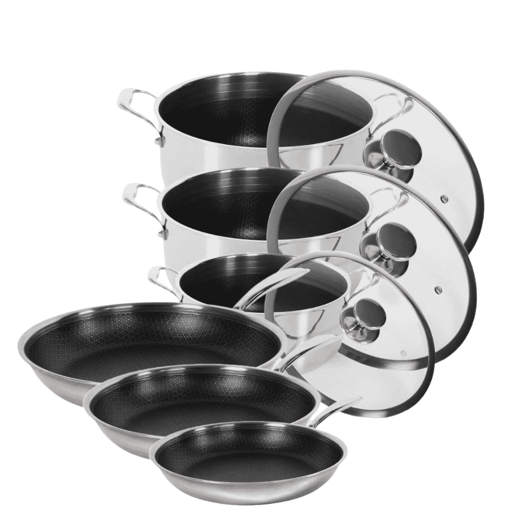 Hybrid Non-Stick Sæt – 3 Gryder & 3 Stegepander (Ø20, Ø24, Ø28)