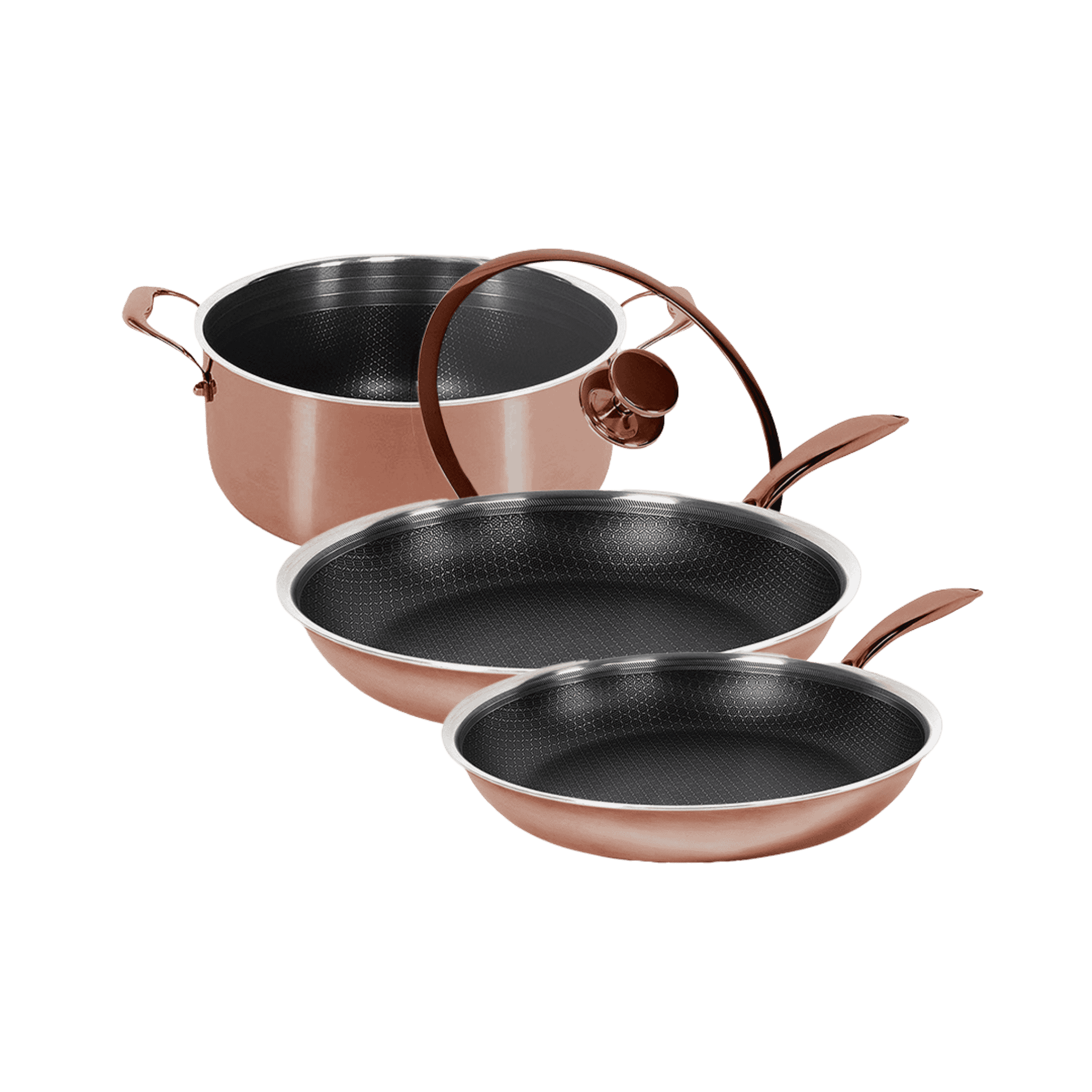 Hybrid Rose Gold Sæt – Stegepande Ø24 & Ø28 + Gryde Ø24