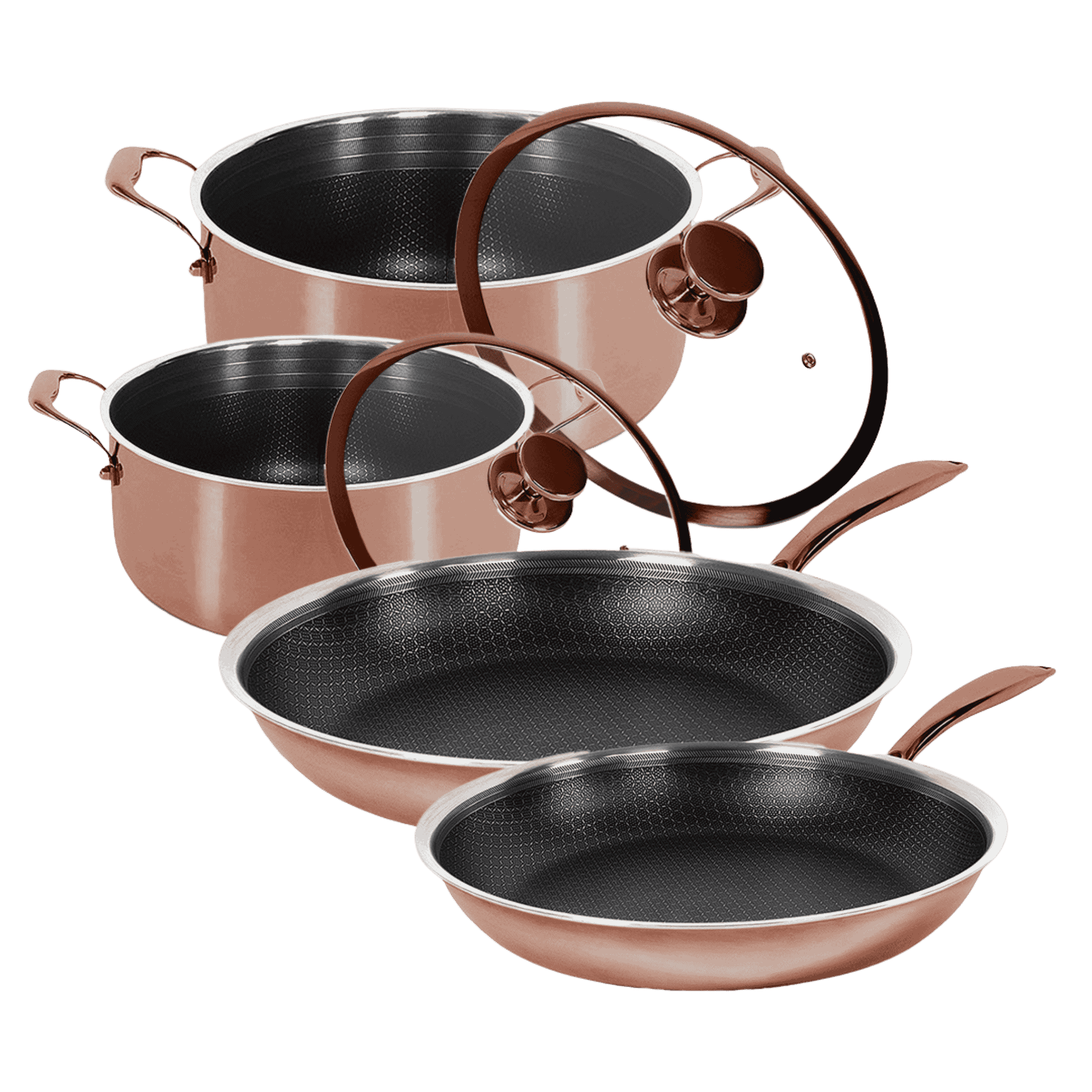 Hybrid Rose Gold Sæt – Stegepander Ø24 & Ø28 + Gryder Ø20 & Ø24
