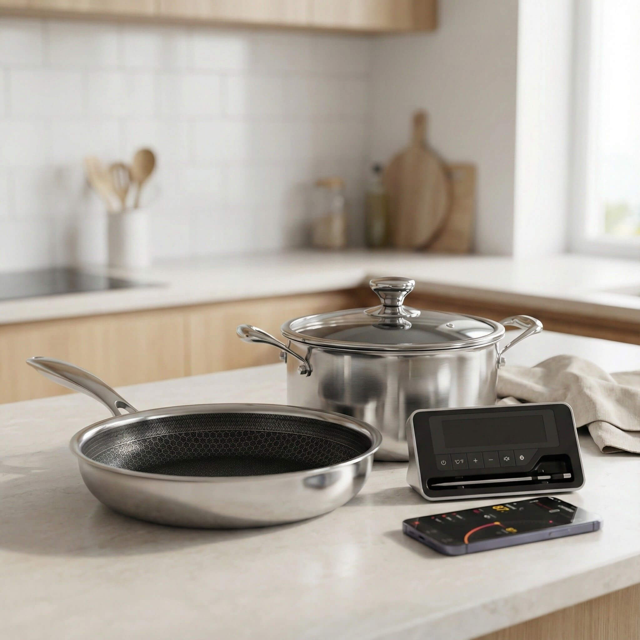 Hybrid Stegepande Ø28 + Hybrid Gryde Ø24 m/låg + Bluetooth Stegetermometer (1 probe)