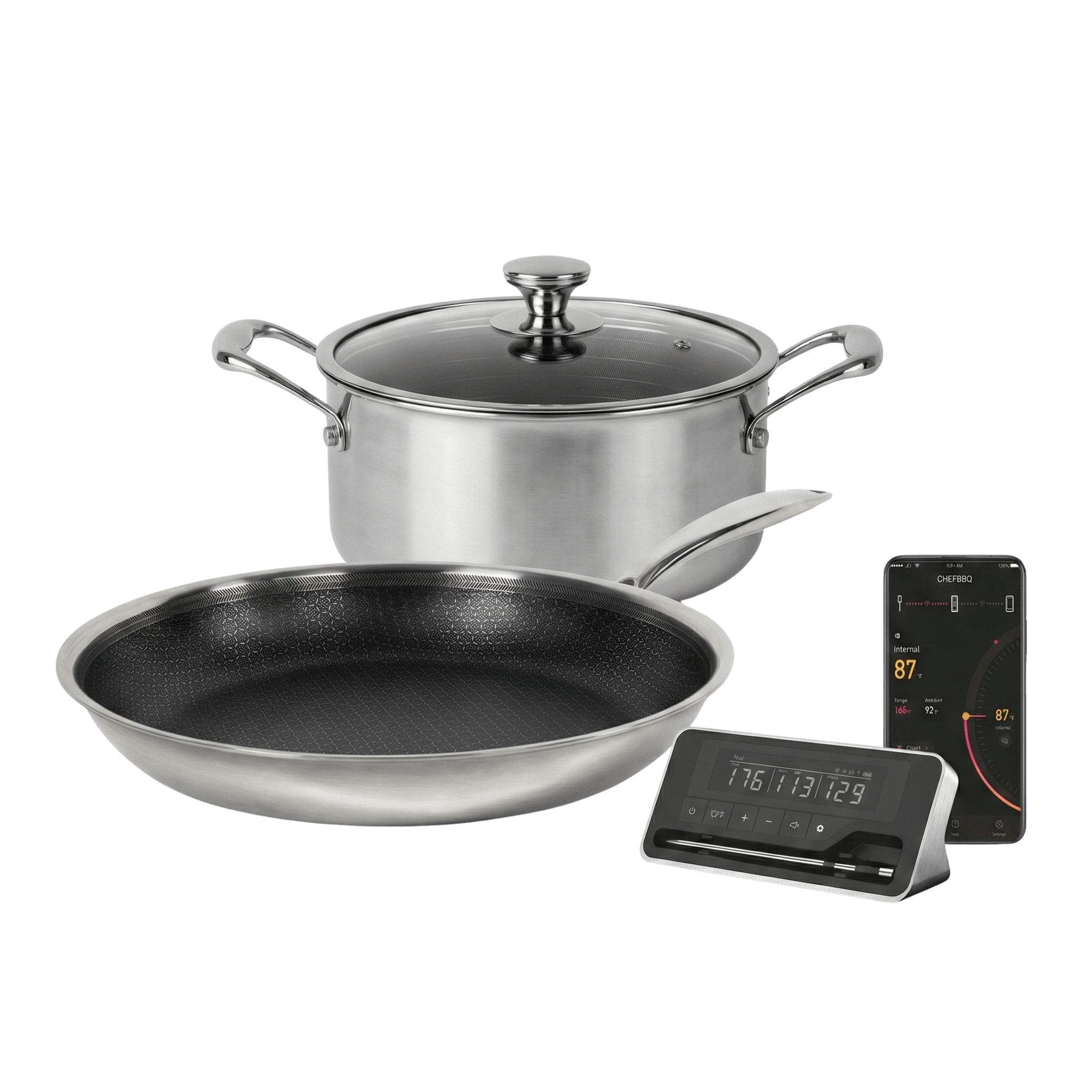 Hybrid Stegepande Ø28 + Hybrid Gryde Ø24 m/låg + Bluetooth Stegetermometer (1 probe)