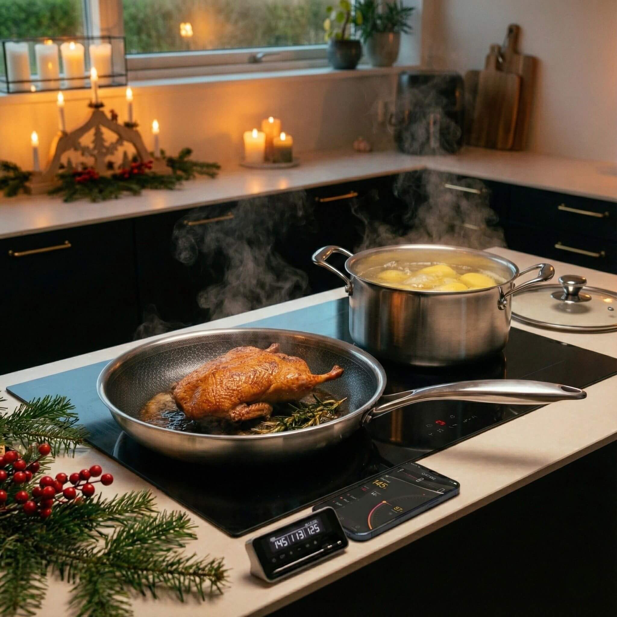 Hybrid Stegepande Ø28 + Hybrid Gryde Ø24 m/låg + Bluetooth Stegetermometer (1 probe)