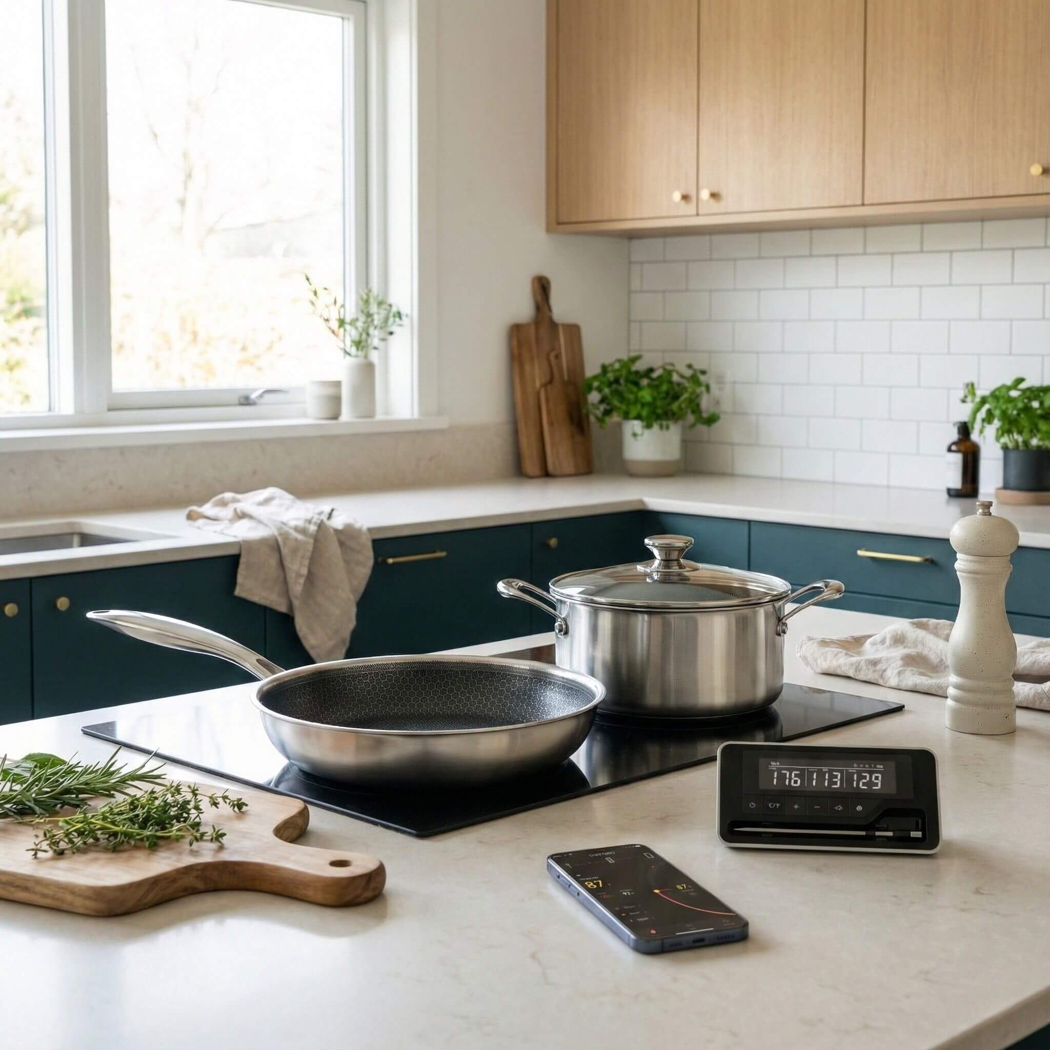 Hybrid Stegepande Ø28 + Hybrid Gryde Ø24 m/låg + Bluetooth Stegetermometer (1 probe)