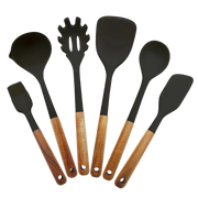 Premium køkkenredskaber 6 dele – silikone og træ sæt til madlavning i høj kvalitet – Casper Sobczyk