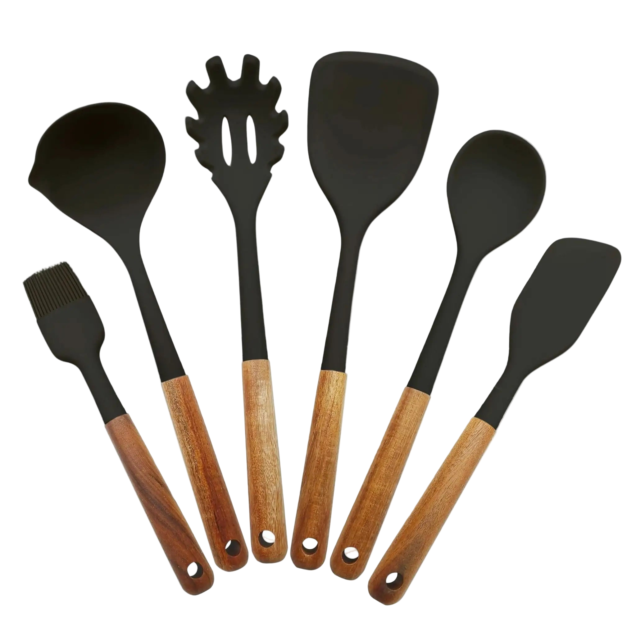 Premium køkkenredskaber 6 dele – silikone og træ sæt til madlavning i høj kvalitet – Casper Sobczyk