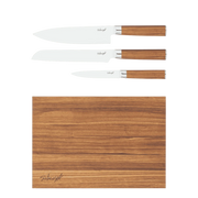 Sæt Med 3 Knive + Skærebræt i Zebratræ