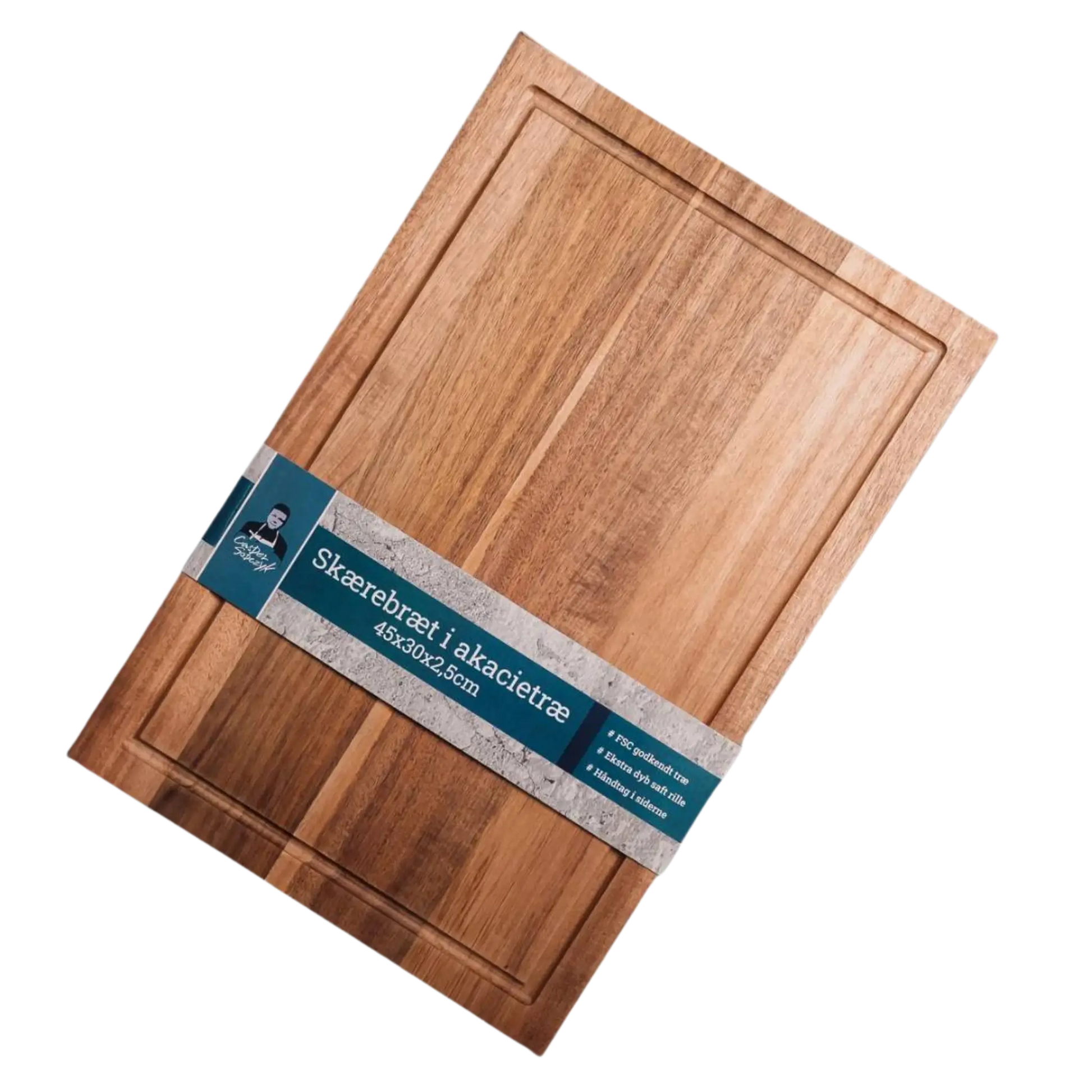 Skærebræt i massivt akaciatræ 45×30×2,5 cm – robust og elegant skærebræt – Casper Sobczyk