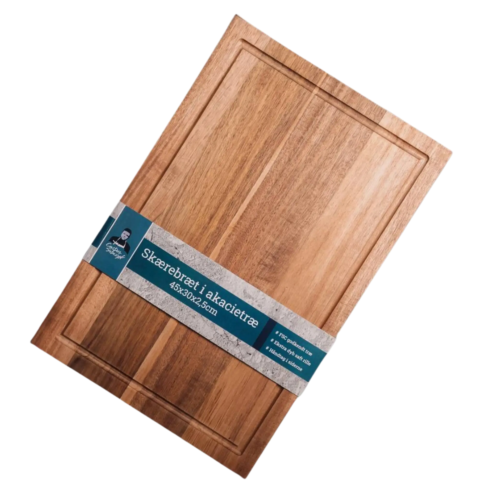 Skærebræt i massivt akaciatræ 45×30×2,5 cm – robust og elegant skærebræt – Casper Sobczyk
