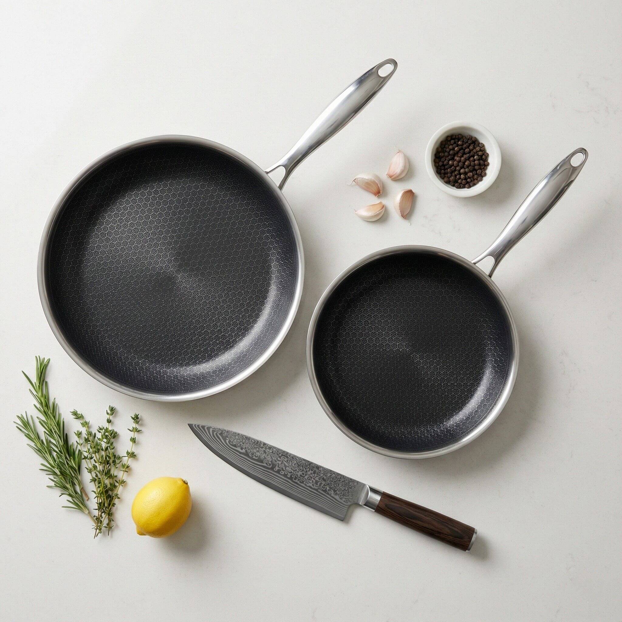 Hybrid Stegepandesæt Ø24 + Ø28 + Damaskus Kokkekniv