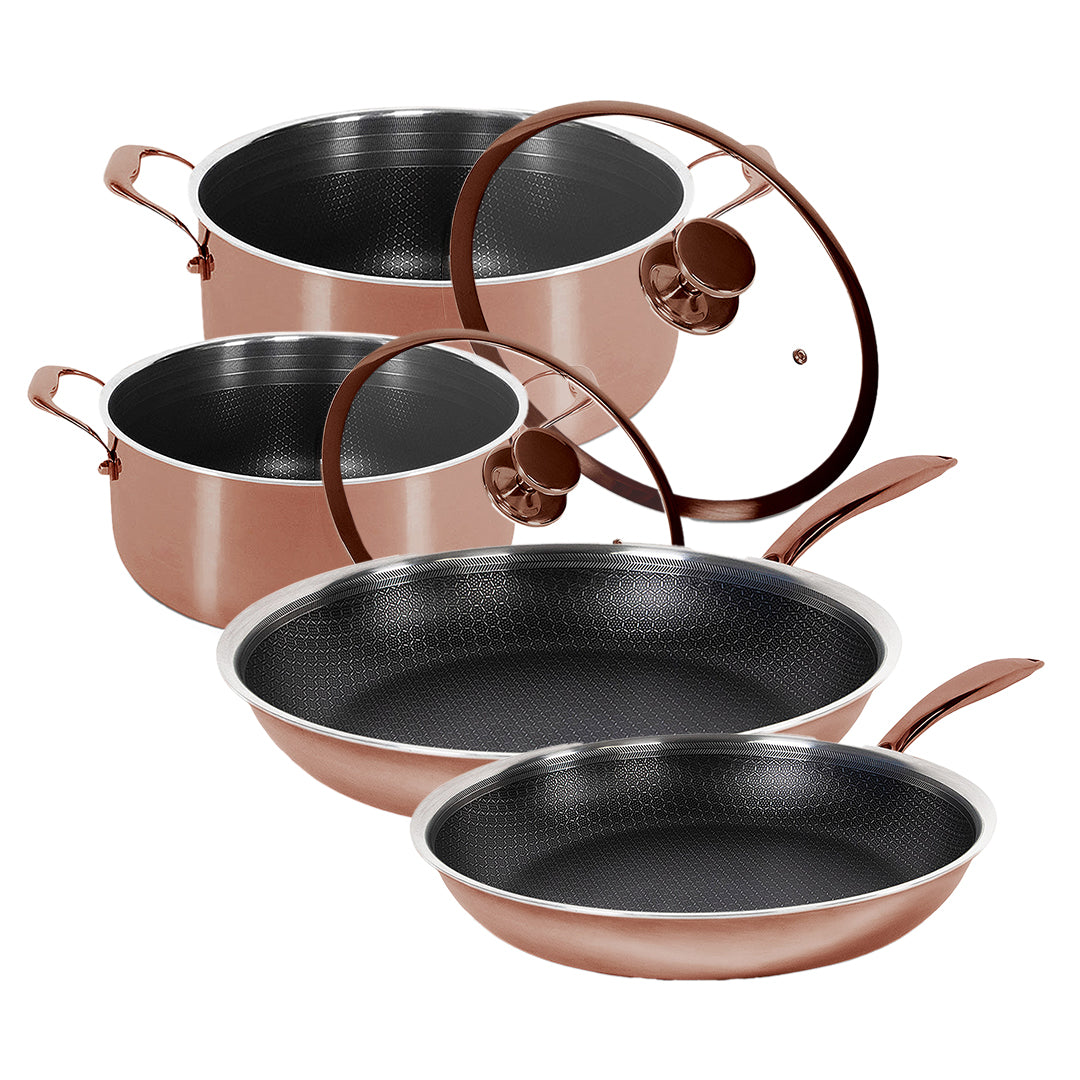 Hybrid Rose Gold Sæt – Stegepander Ø24 & Ø28 + Gryder Ø20 & Ø24