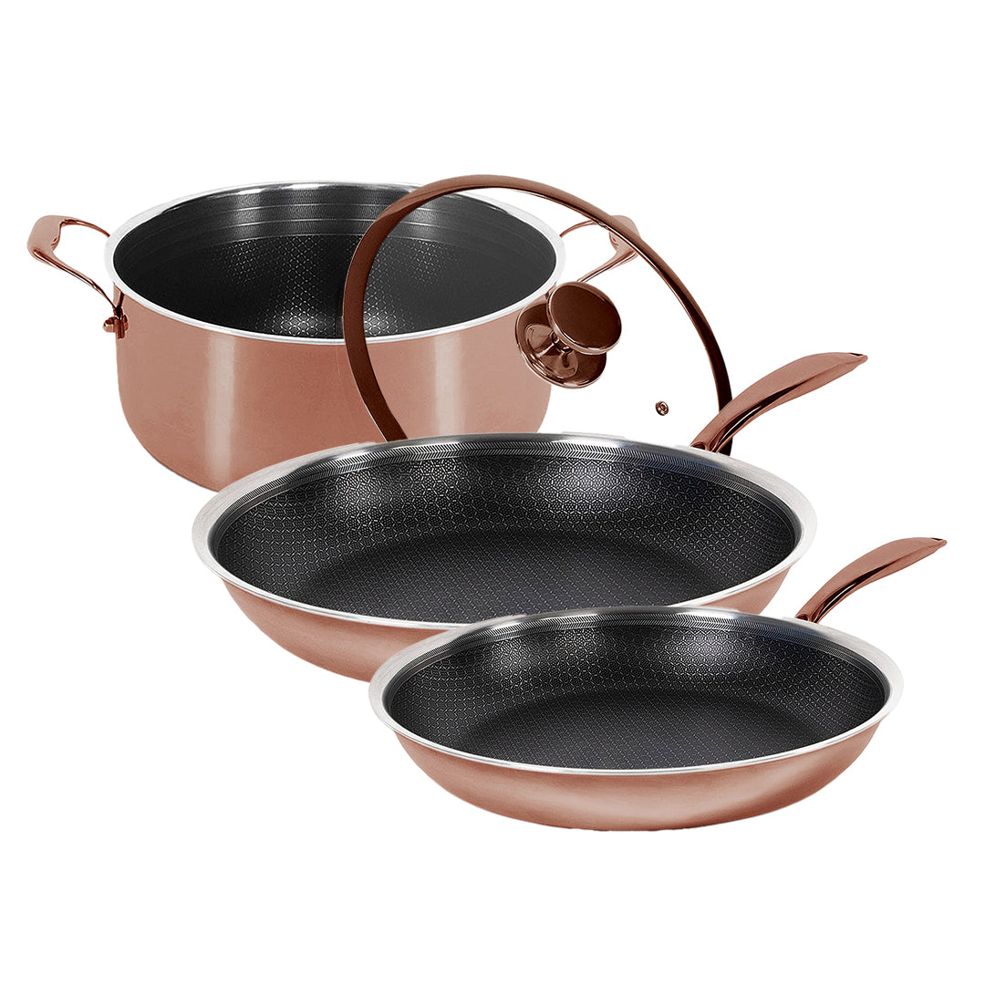 Hybrid Rose Gold Sæt – Stegepande Ø24 & Ø28 + Gryde Ø24