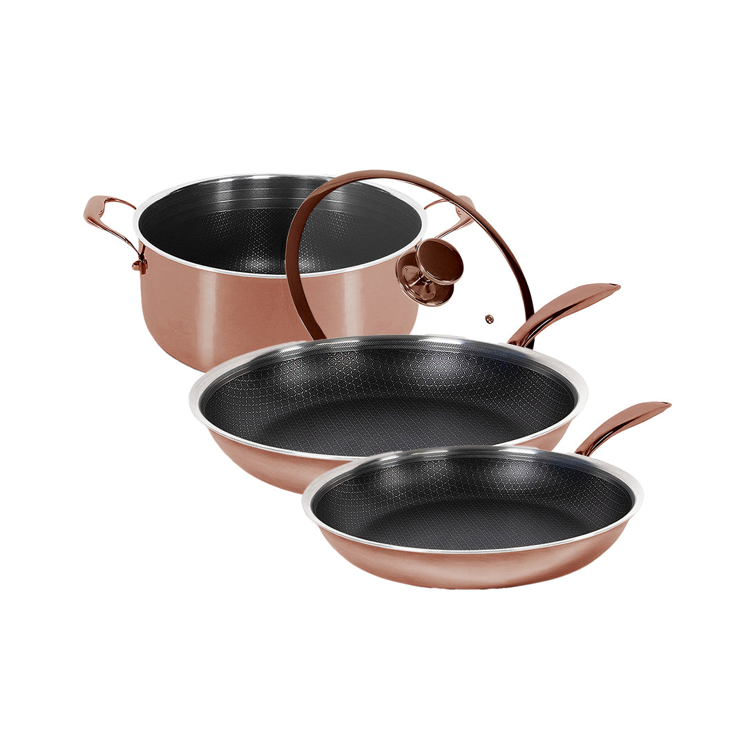 Hybrid Rose Gold Sæt – Stegepander Ø20 & Ø24 + Gryde Ø20