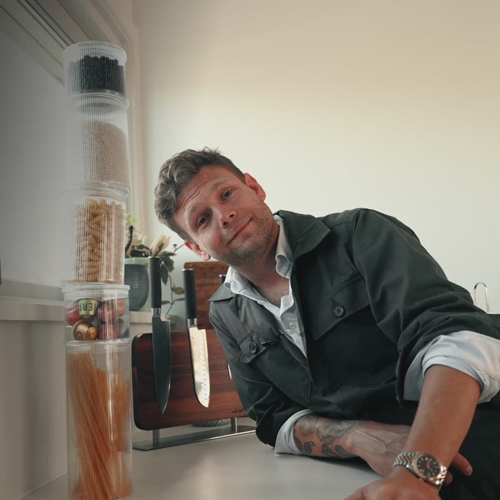 Indlæs video: Glasopbevaringsglas med riller - 5 pak
